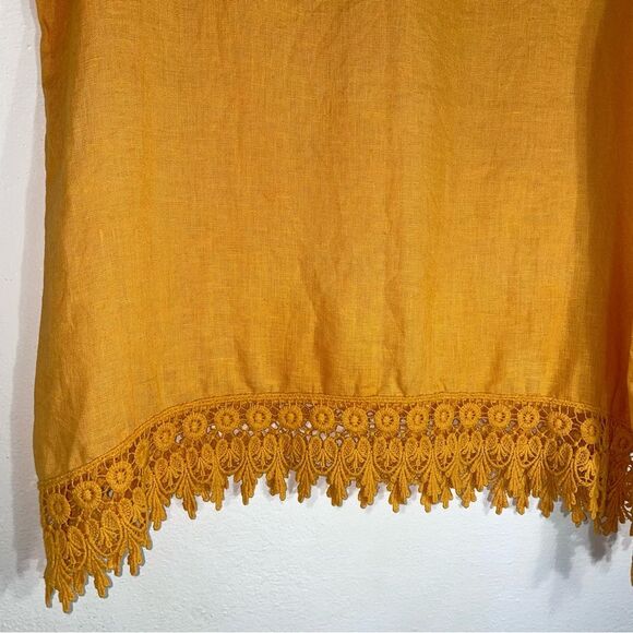 Terzo Millennio L 100% Linen Yellow Short Sleeve Top Lagenlook - Picture 3 of 8